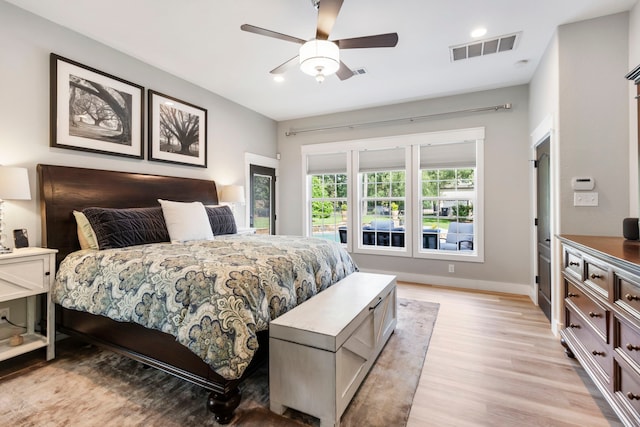 4810 Pine Wood Meadows Ln, Spring, TX 77386 - bedroom featuring light wood-type flooring, baseboards, recessed lighting, and a ceiling fan