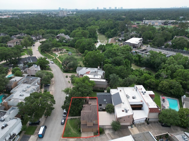 7910 Woodway Dr, Houston, TX 77063 - aerial view of property and surrounding area with property parcel outlined