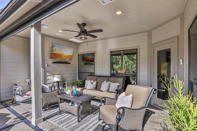 3315 E Bayou Dr, Shoreacres, TX 77571 - view of patio with an outdoor hangout area and ceiling fan