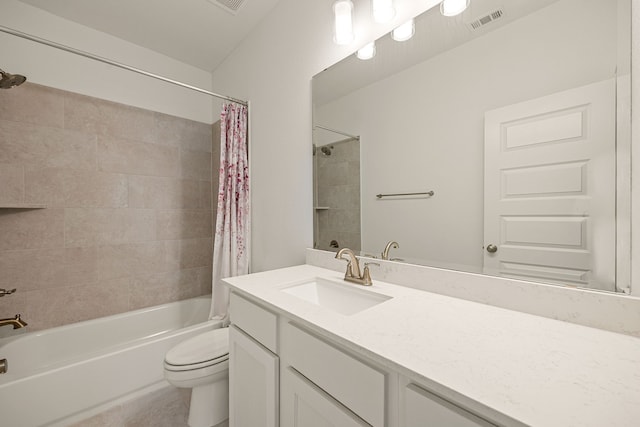 28946 Parker Ridge Dr, Katy, TX 77494 - bathroom with shower / bath combo with shower curtain, toilet, vanity, and tile patterned floors