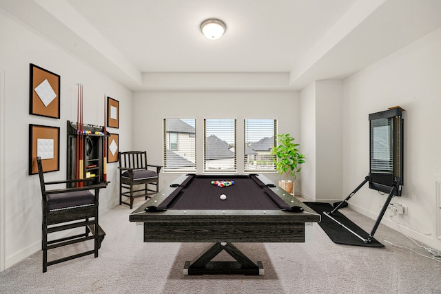 28946 Parker Ridge Dr, Katy, TX 77494 - playroom with carpet flooring, a raised ceiling, and billiards table