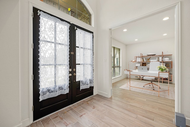 28946 Parker Ridge Dr, Katy, TX 77494 - entrance foyer with french doors, wood finished floors, recessed lighting, and baseboards