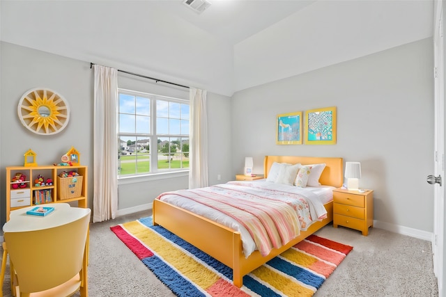 2411 Jitterbug Ln, Katy, TX 77493 - bedroom with baseboards, vaulted ceiling, and carpet
