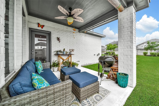 22110 Sam Raburn Dr, Tomball, TX 77375 - view of patio featuring ceiling fan and an outdoor living space