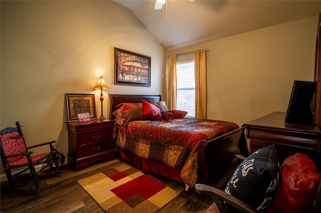 32102 Annice Ln, Pinehurst, TX 77362 - bedroom with lofted ceiling, dark wood-style flooring, baseboards, and ceiling fan