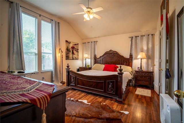 32102 Annice Ln, Pinehurst, TX 77362 - bedroom with lofted ceiling, wood finished floors, and a ceiling fan