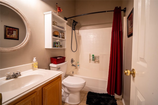 32102 Annice Ln, Pinehurst, TX 77362 - full bathroom with shower / bath combination with curtain, toilet, vanity, and tile patterned flooring