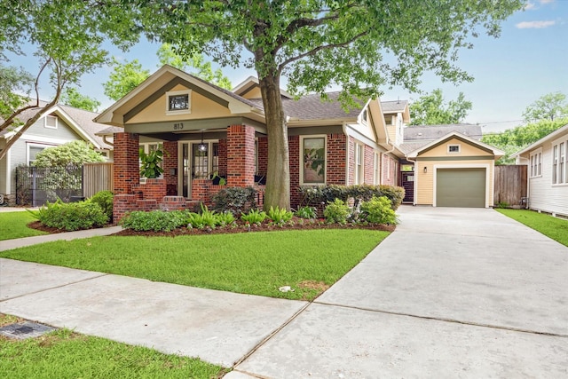 view of front of home featuring brick siding, concrete driveway, and a shingled roof