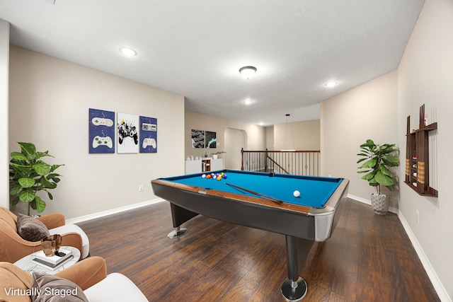 27106 Cottage Stream Ln, Fulshear, TX 77441 - recreation room featuring dark wood-style floors, baseboards, recessed lighting, and billiards table