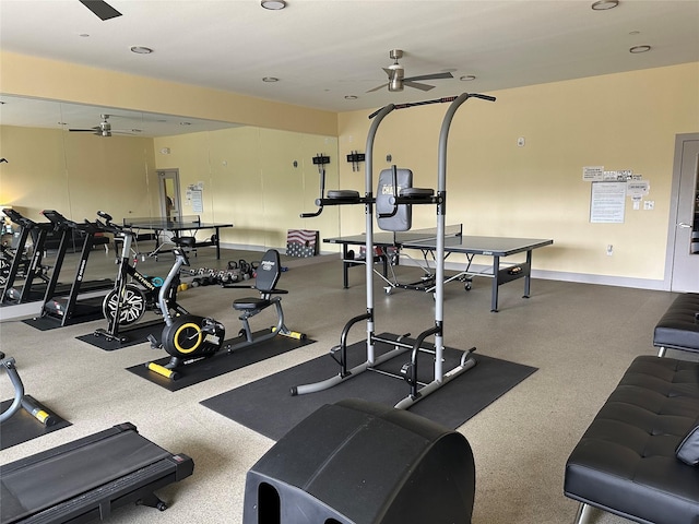 6955 Turtlewood Dr Unit 602, Houston, TX 77072 - exercise room with a ceiling fan and recessed lighting