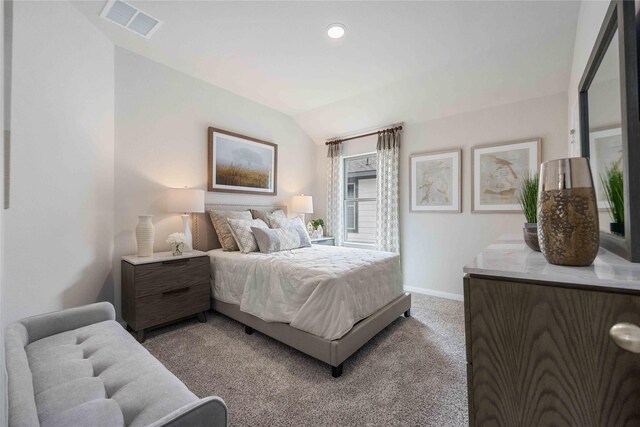 16809 Needlepoint Dr, Conroe, TX 77302 - bedroom featuring light colored carpet, lofted ceiling, baseboards, and recessed lighting