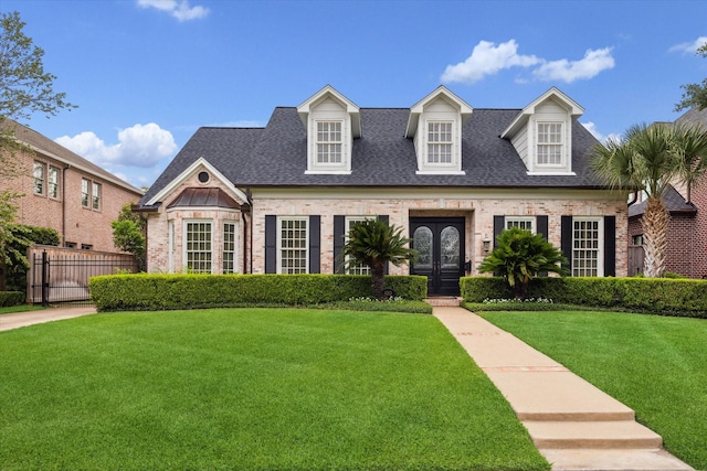 6212 Olympia Dr, Houston, TX 77057 - view of front facade featuring brick siding, a shingled roof, and french doors