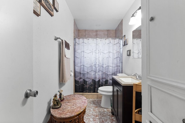 4914 Airport Blvd, Houston, TX 77048 - full bathroom with toilet, vanity, curtained shower, and tile patterned flooring