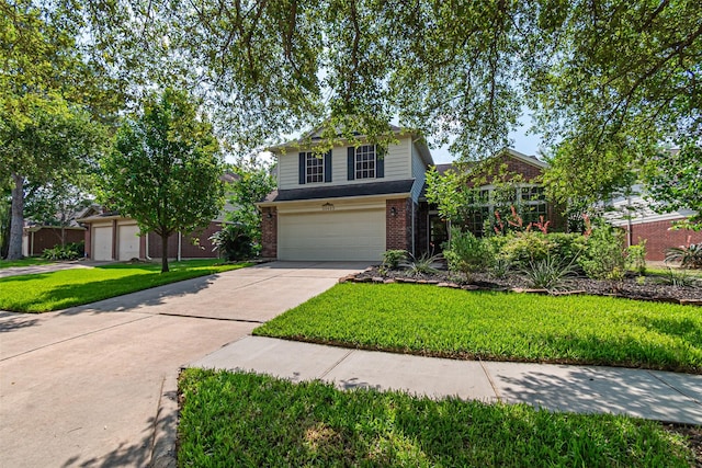 20423 Lone Star Oak St, Cypress, TX 77433 - traditional-style home with brick siding, concrete driveway, a garage, and a front lawn