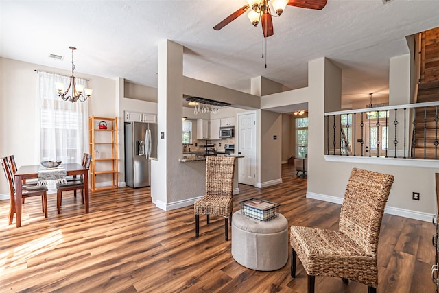 20423 Lone Star Oak St, Cypress, TX 77433 - sitting room with ceiling fan, dark wood-style floors, a chandelier, and baseboards