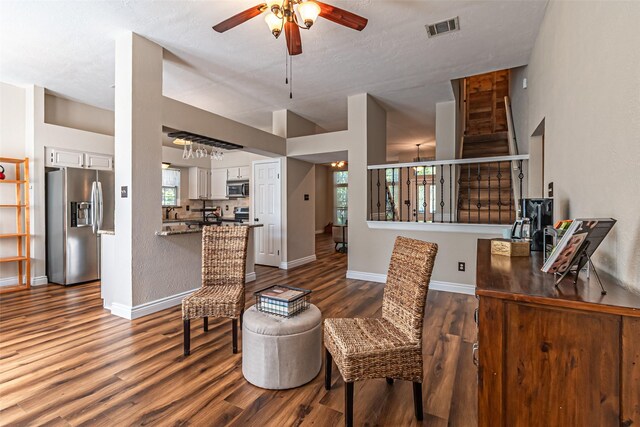 20423 Lone Star Oak St, Cypress, TX 77433 - living area featuring ceiling fan, dark wood-type flooring, and baseboards