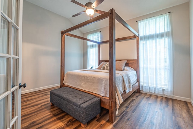 20423 Lone Star Oak St, Cypress, TX 77433 - bedroom with lofted ceiling, wood finished floors, baseboards, and a ceiling fan