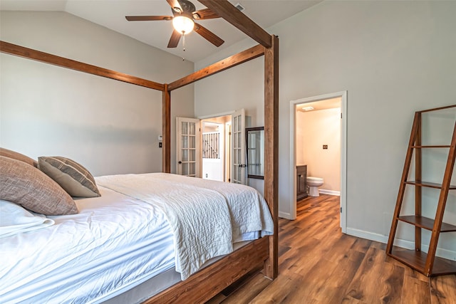 20423 Lone Star Oak St, Cypress, TX 77433 - bedroom with vaulted ceiling, wood finished floors, baseboards, french doors, and ensuite bathroom