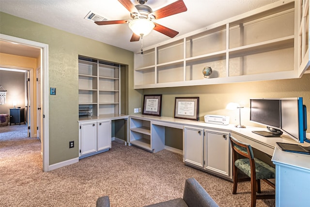 20423 Lone Star Oak St, Cypress, TX 77433 - office with built in study area, light colored carpet, a ceiling fan, and baseboards