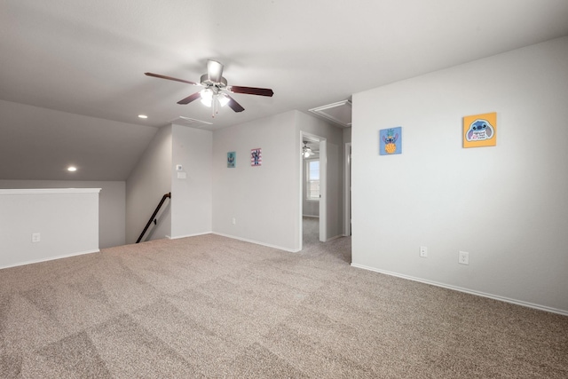 4438 Andorno Dr, Katy, TX 77449 - bonus room featuring attic access, a ceiling fan, carpet flooring, recessed lighting, and baseboards