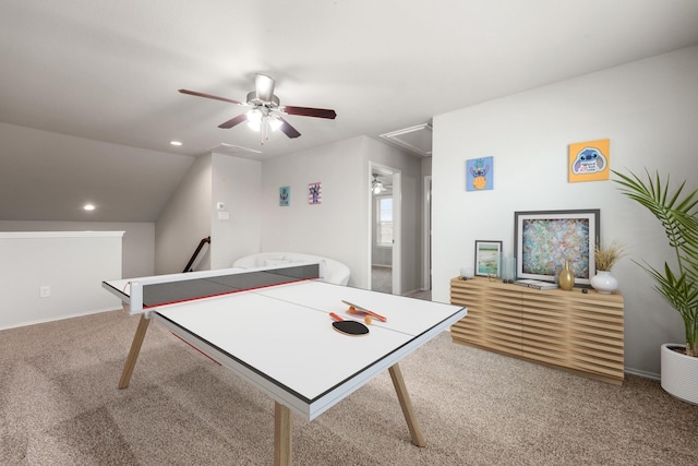 4438 Andorno Dr, Katy, TX 77449 - rec room with attic access, carpet, ceiling fan, recessed lighting, and baseboards