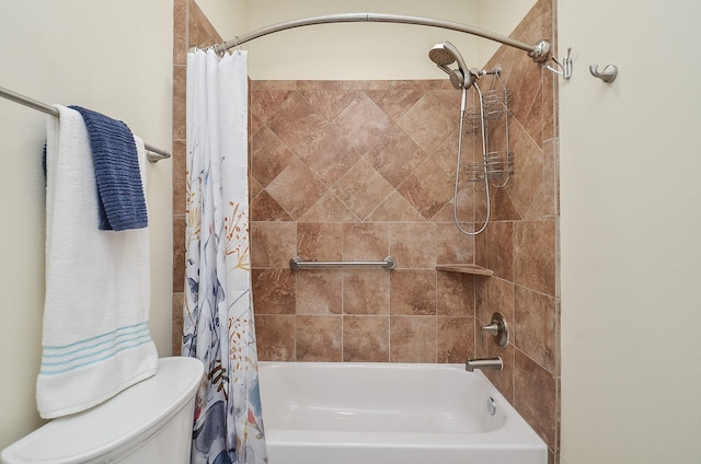1913 Rosewood St, Houston, TX 77004 - bathroom featuring shower / bathtub combination with curtain and toilet