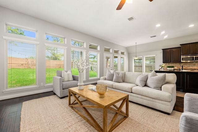 2314 Laurel Loch Ln, Pearland, TX 77584 - living area featuring hardwood / wood-style floors, recessed lighting, and ceiling fan