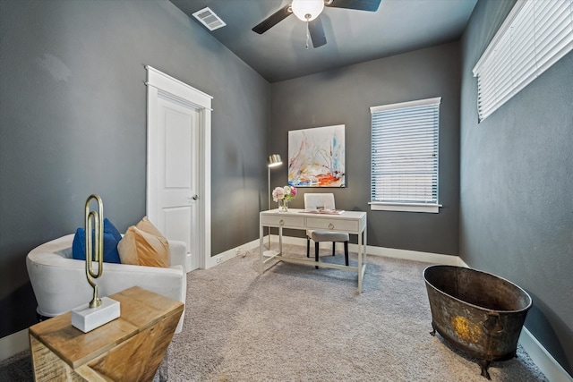 783 Waverly St, Houston, TX 77007 - carpeted office featuring a ceiling fan and baseboards
