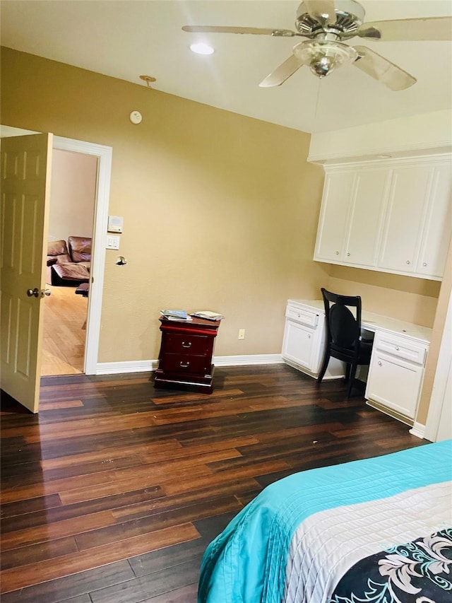 8930 Water Crest Trl, Richmond, TX 77469 - bedroom featuring dark wood-style floors, baseboards, ceiling fan, and recessed lighting