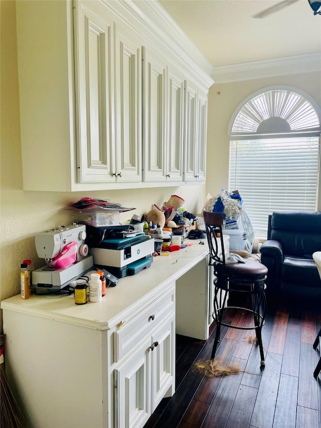 8930 Water Crest Trl, Richmond, TX 77469 - office area featuring dark wood-style flooring and ornamental molding