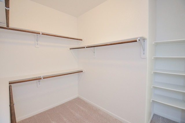 walk in closet with light colored carpet
