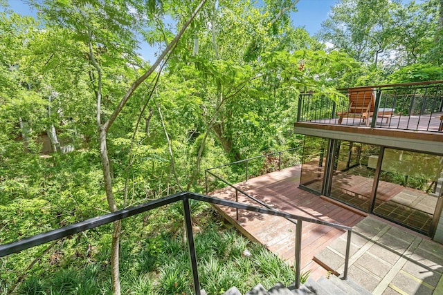view of wooden balcony featuring a deck