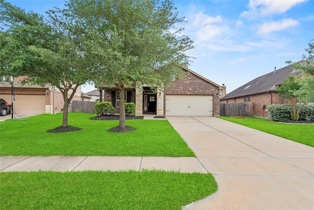 view of front of home featuring brick siding, driveway, and a garage