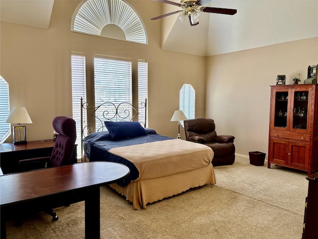 3923 Fordham Park Ct, Pasadena, TX 77058 - bedroom with carpet, a high ceiling, ceiling fan, an office area, and baseboards