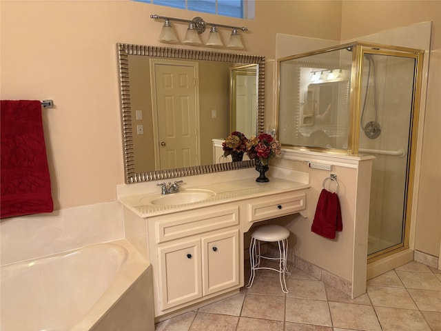 3923 Fordham Park Ct, Pasadena, TX 77058 - full bathroom featuring a stall shower, tile patterned floors, a garden tub, and vanity