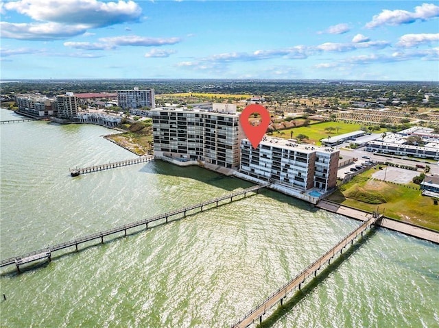 aerial view of a nearby body of water