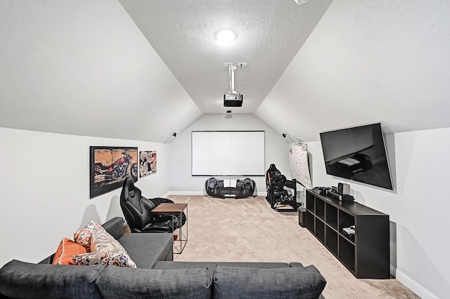 8207 Oxbow Manor Ln, Cypress, TX 77433 - home theater with carpet floors, lofted ceiling, and baseboards
