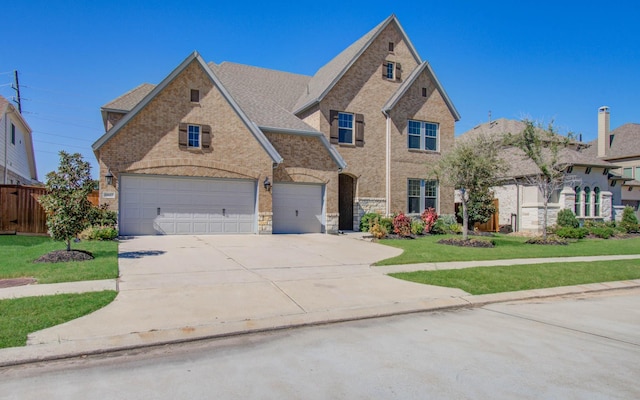 traditional-style house featuring concrete driveway, an attached garage, and brick siding