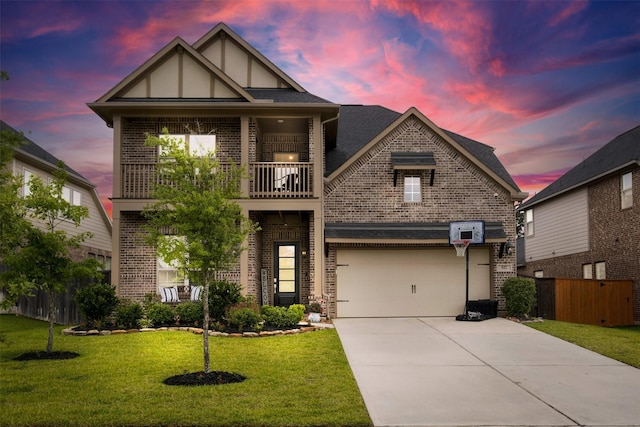 517 Sage Timbers Ln, Pinehurst, TX 77362 - view of front of house featuring a balcony, brick siding, and concrete driveway