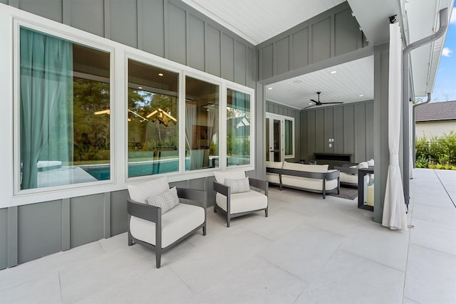 208 Heron Pointe Dr, Montgomery, TX 77316 - view of patio / terrace featuring an outdoor hangout area, french doors, and a ceiling fan