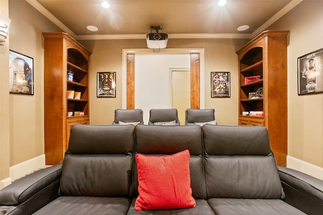 39 New Oak Trl, Humble, TX 77346 - cinema room featuring crown molding, built in shelves, and baseboards