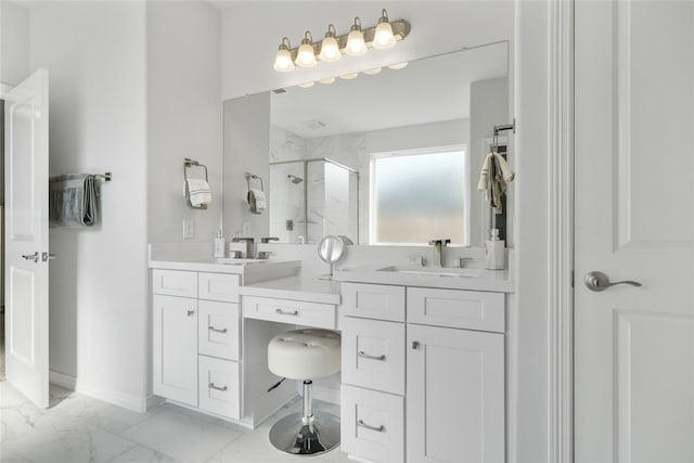 1711 Country Air Ln, Missouri City, TX 77459 - full bath featuring a stall shower, marble finish floors, and vanity
