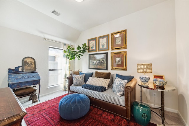 7918 Silver Grove Dr, Magnolia, TX 77354 - sitting room with carpet, lofted ceiling, and baseboards
