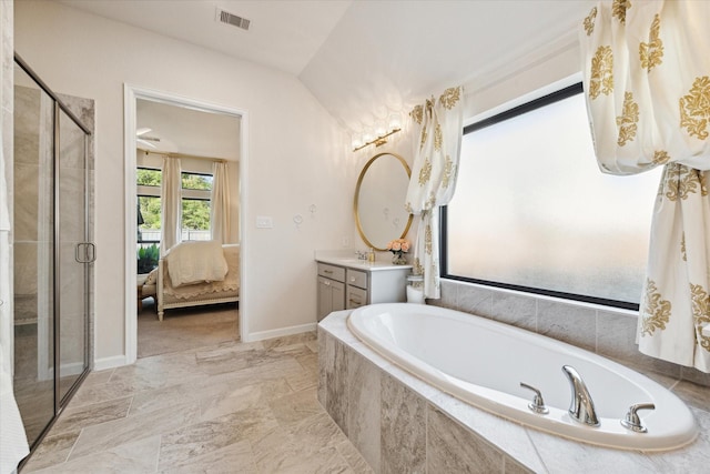 7918 Silver Grove Dr, Magnolia, TX 77354 - full bath with a shower stall, vanity, connected bathroom, a bath, and baseboards
