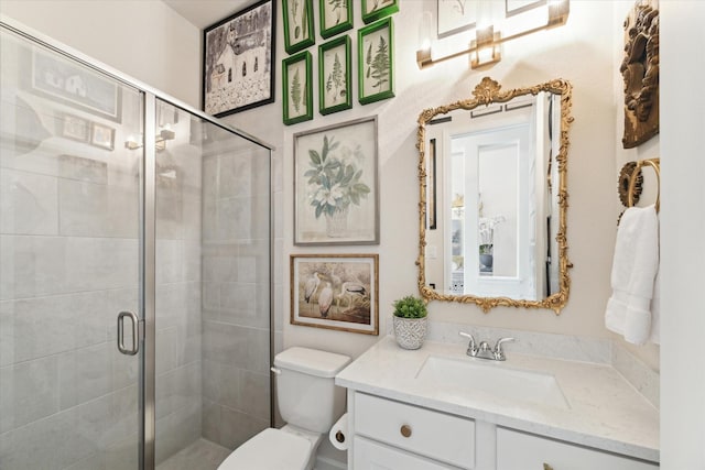 7918 Silver Grove Dr, Magnolia, TX 77354 - full bathroom featuring a stall shower, vanity, and toilet
