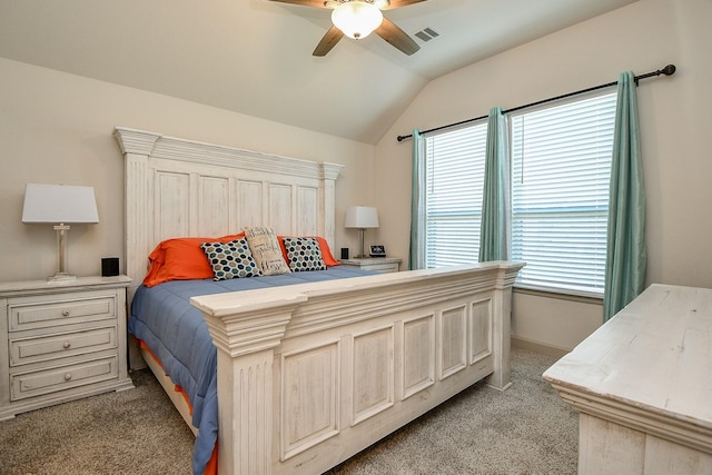 2543 Summer Peach St, Katy, TX 77494 - bedroom with light carpet, vaulted ceiling, multiple windows, a ceiling fan, and baseboards