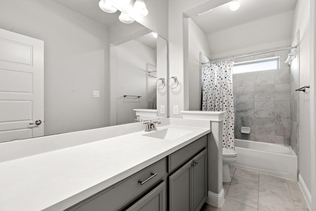 bathroom featuring toilet, vanity, and shower / bath combo