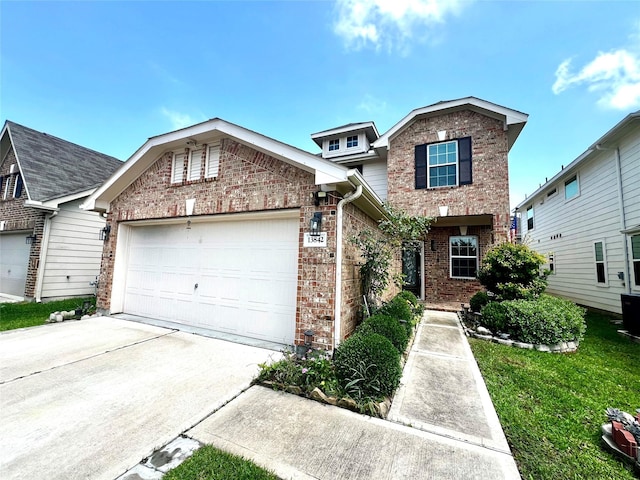 13842 Evansdale Ln, Houston, TX 77083 - traditional home with brick siding, a garage, and concrete driveway