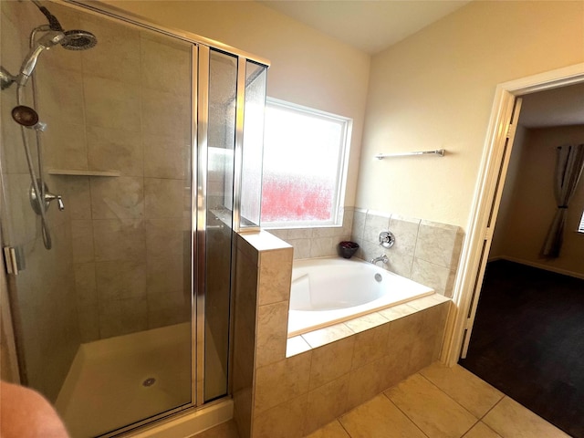 13842 Evansdale Ln, Houston, TX 77083 - full bathroom with a garden tub, a stall shower, and tile patterned floors