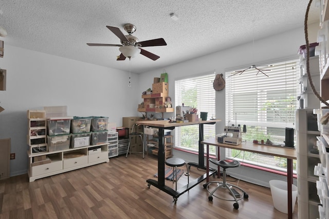 11414 Cedar Creek Dr, Houston, TX 77077 - office space with wood finished floors, a textured ceiling, and ceiling fan